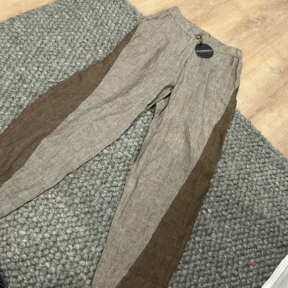 NWT Alembika Two Toned Plaid Linen Trousers Size 0